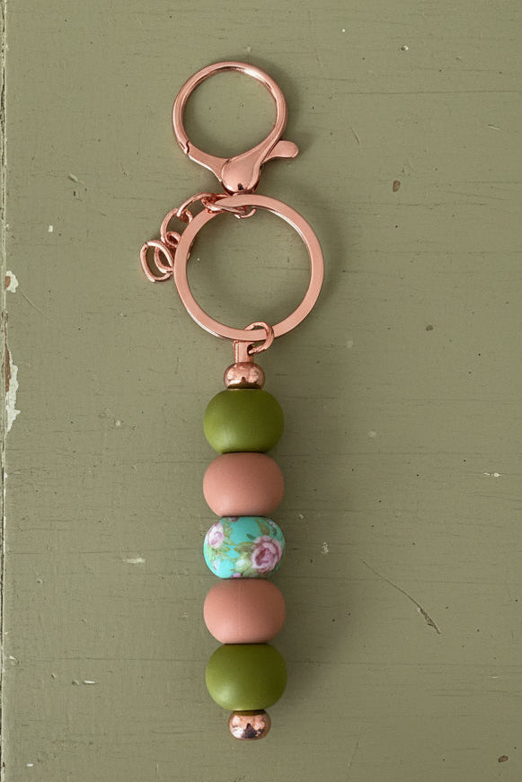 Floral Olive and Mauve Bag Charm