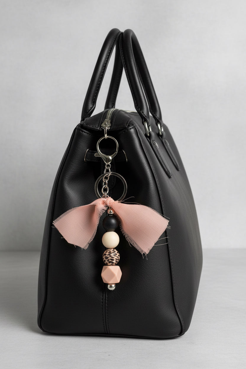 Pink Chiffon Ribbon with Leopard Sass Bag Charm