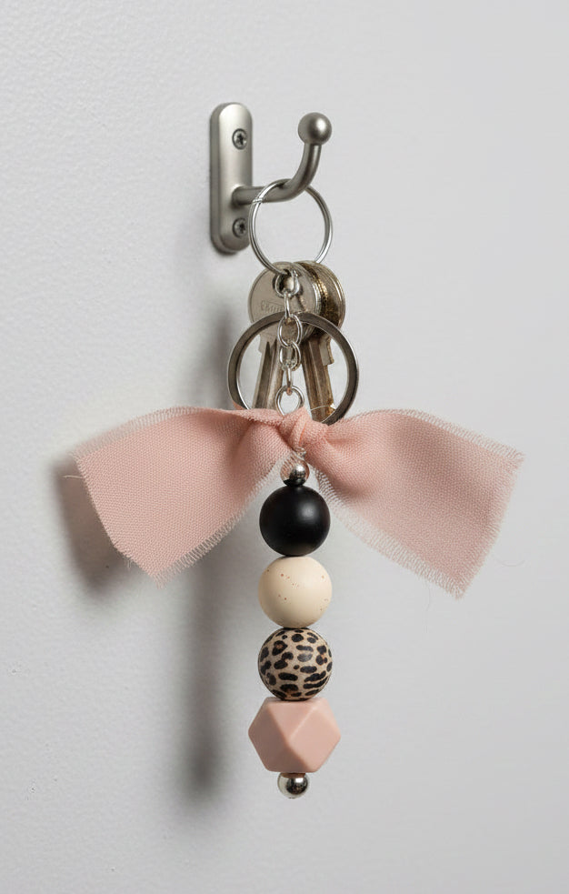 Pink Chiffon Ribbon with Leopard Sass Bag Charm
