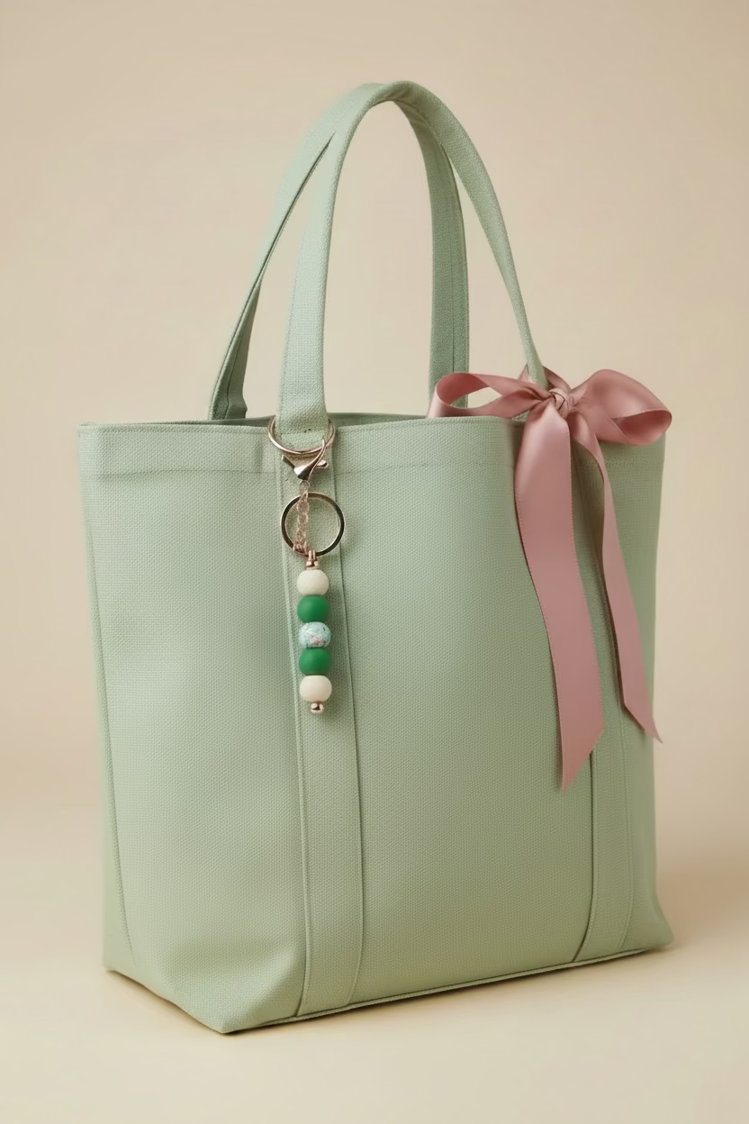 Floral Beige and Green Bag Charm