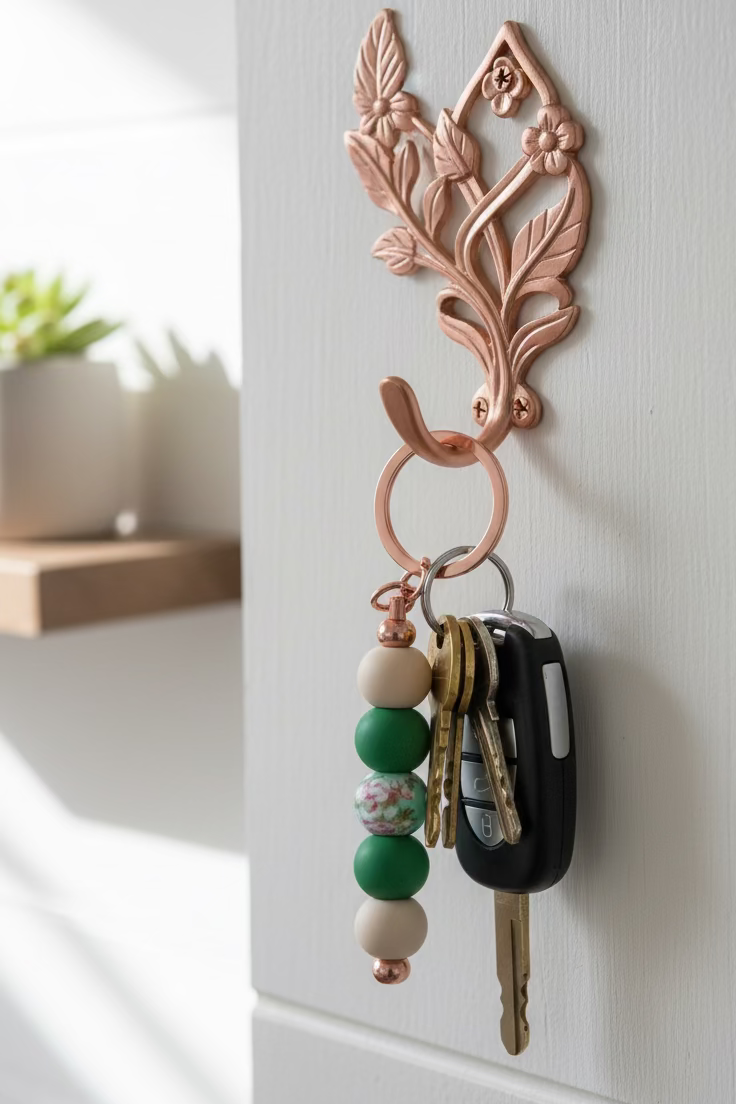 Floral Beige and Green Bag Charm