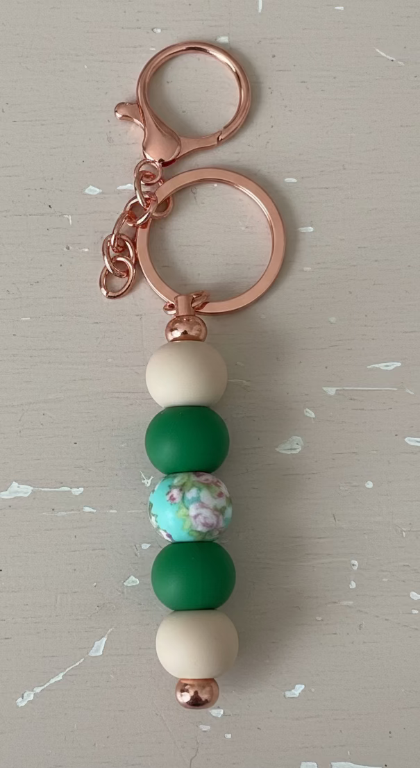Floral Beige and Green Bag Charm