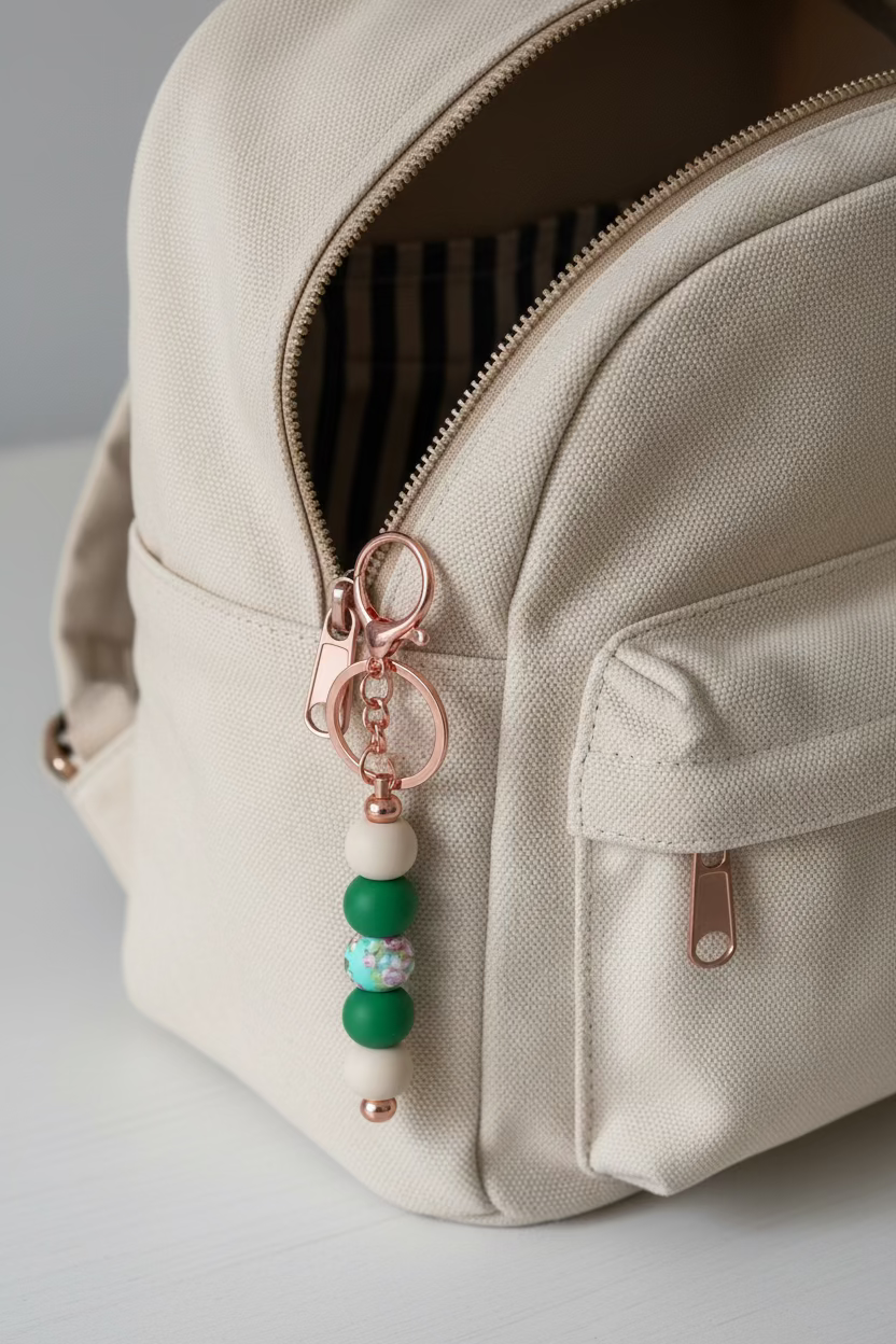 Floral Beige and Green Bag Charm