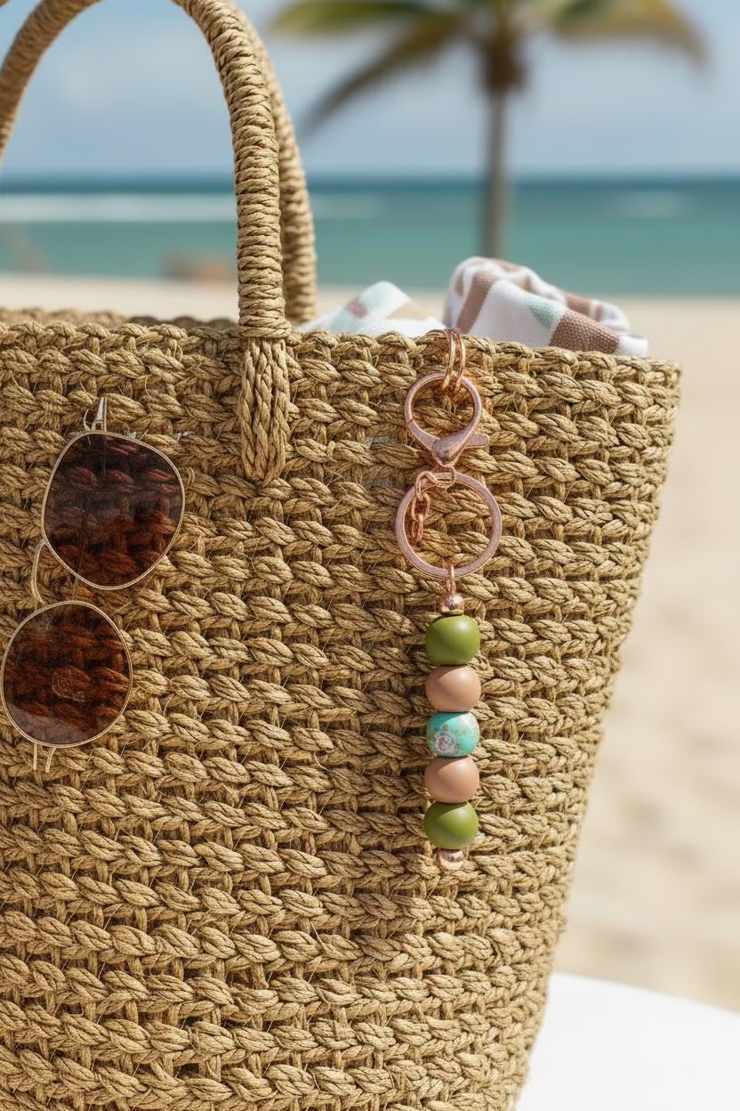 Floral Olive and Mauve Bag Charm