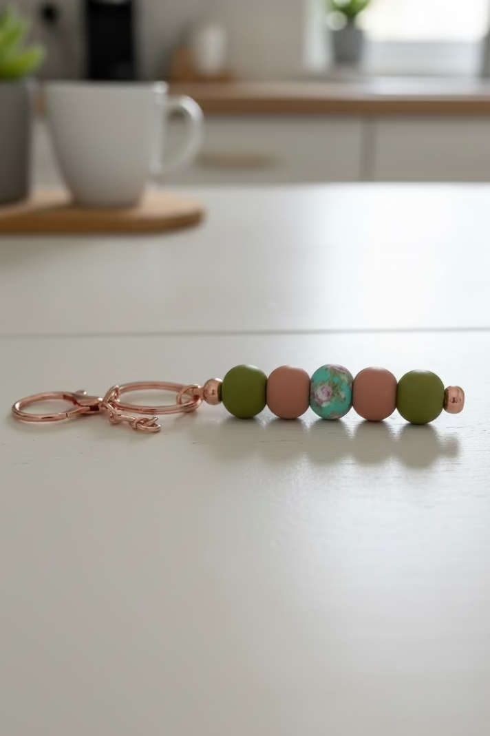 Floral Olive and Mauve Bag Charm