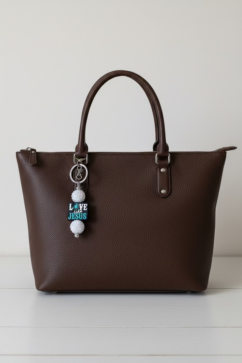 Love Like Jesus White Iridescent Bag Charm