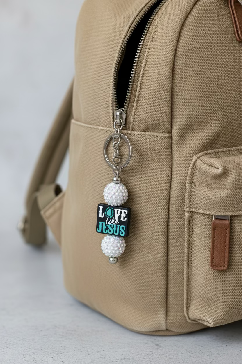 Love Like Jesus White Iridescent Bag Charm