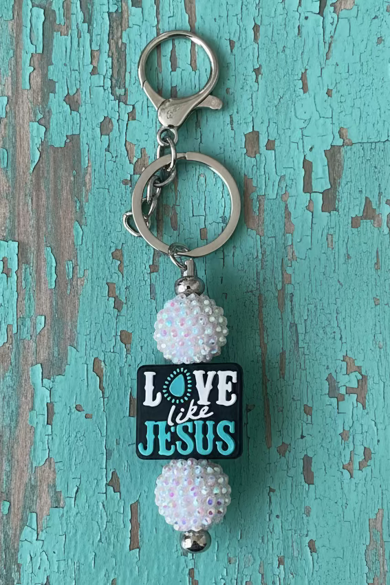 Love Like Jesus White Iridescent Bag Charm