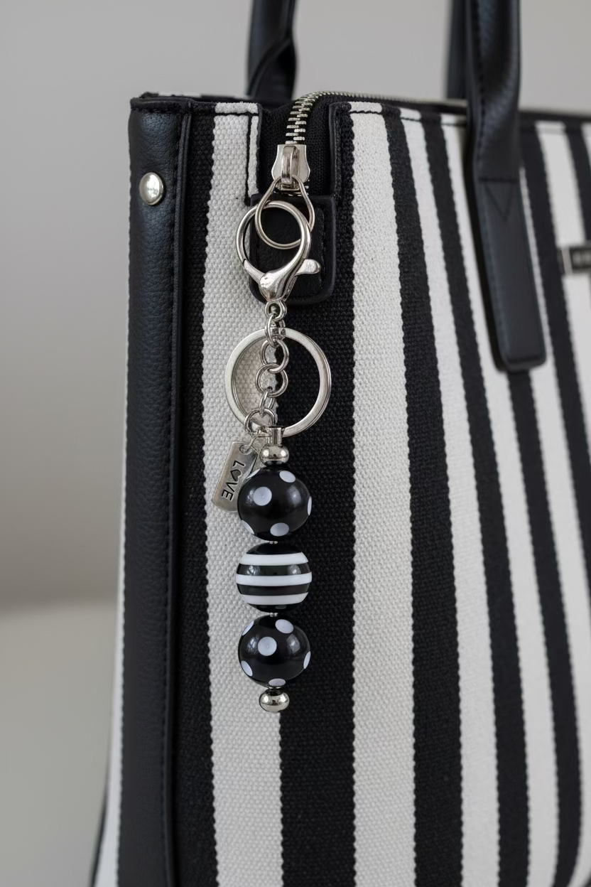 Corky Black and White Bag Charm